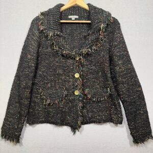 Roz &‎ Ali Cardigan L Frayed Fringe Cottage Goblincore Classic Artsy Statement